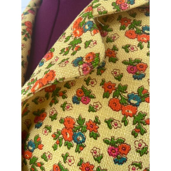 Vintage 1960s Yellow Floral Womens Blazer Skirt Set Ainr Jr Small - Picture 10 of 16